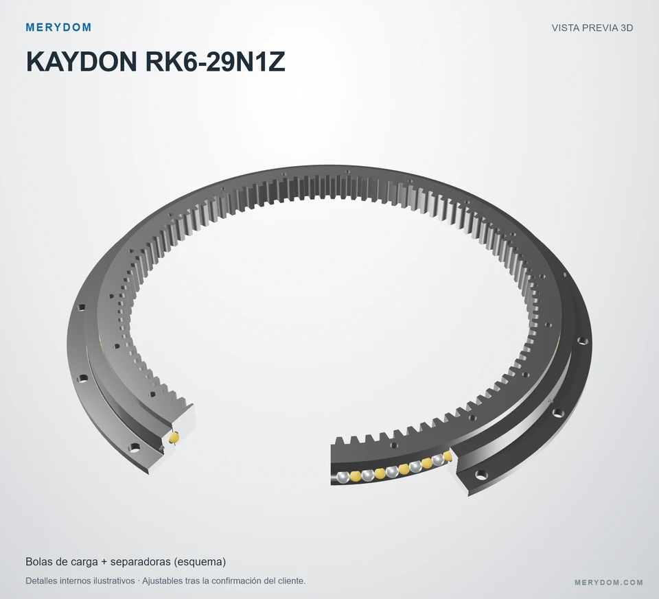 Vista previa del modelo 3D de la corona de giro de sustitución MERYDOM para KAYDON RK6-29N1Z.