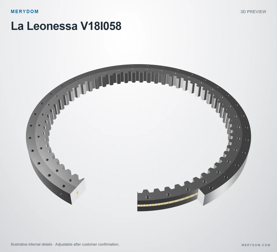 3D model preview of the MERYDOM replacement slewing bearing for La Leonessa V18I058.