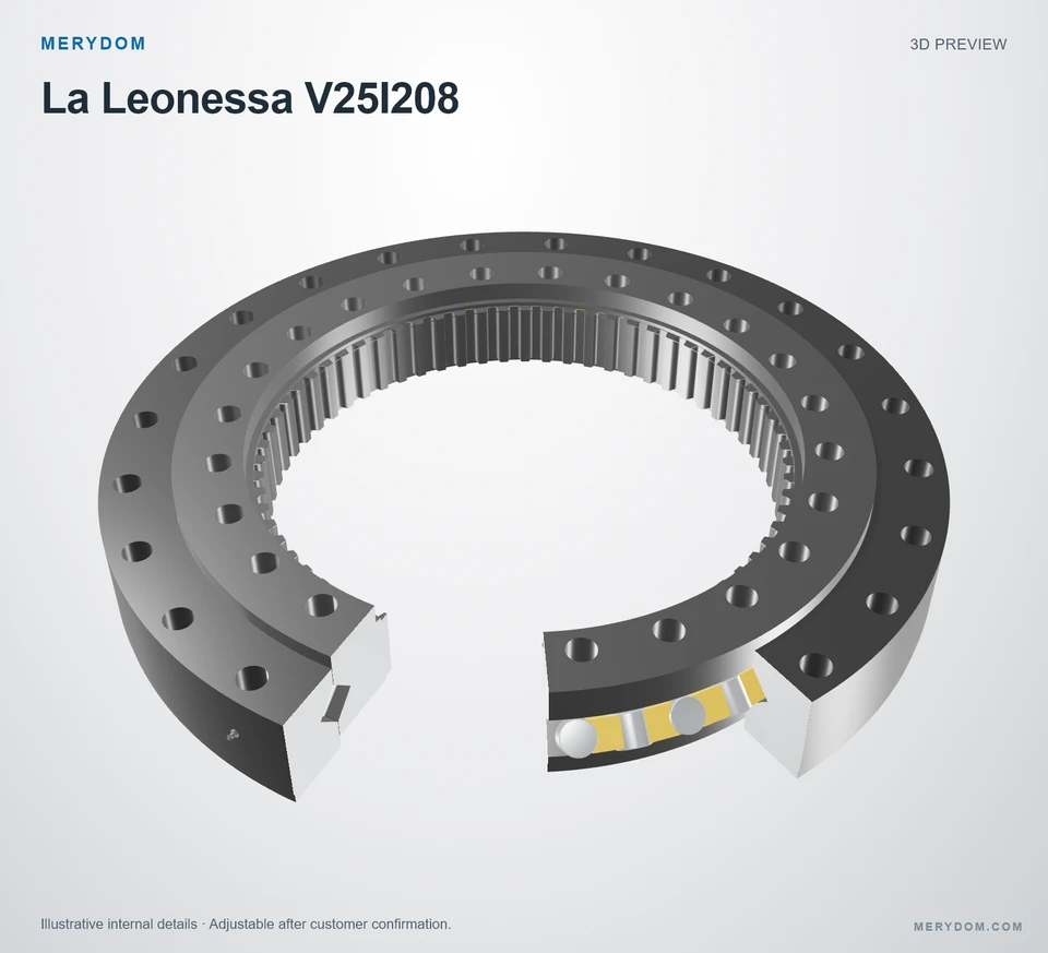 3D model preview of the MERYDOM replacement slewing bearing for La Leonessa V25I208.
