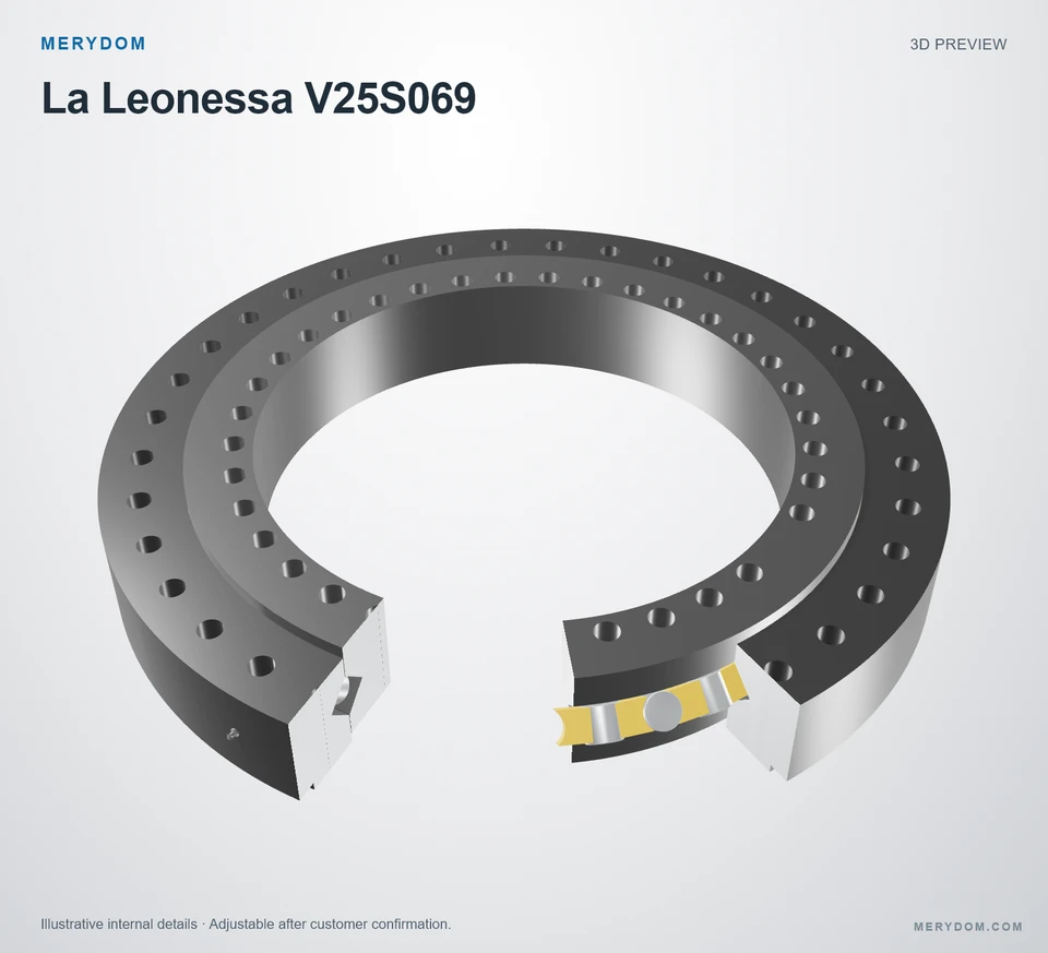 3D model preview of the MERYDOM replacement slewing bearing for La Leonessa V25S069.