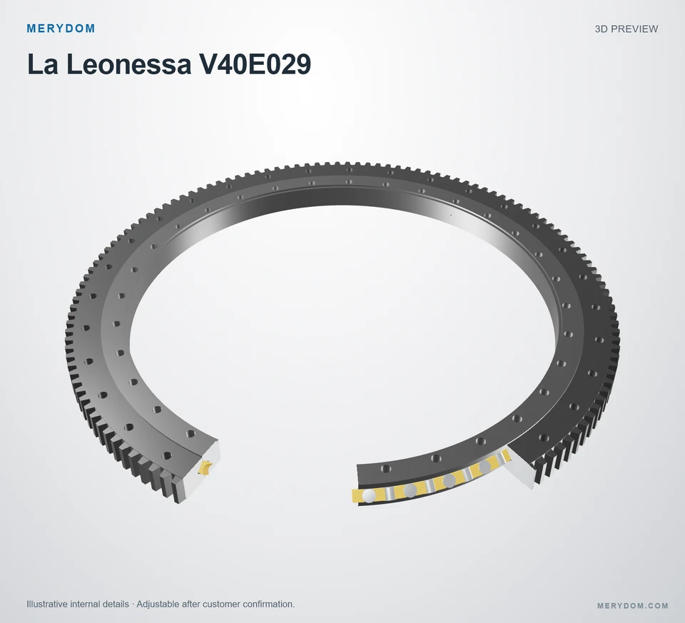 3D model preview of the MERYDOM replacement slewing bearing for La Leonessa V40E029.