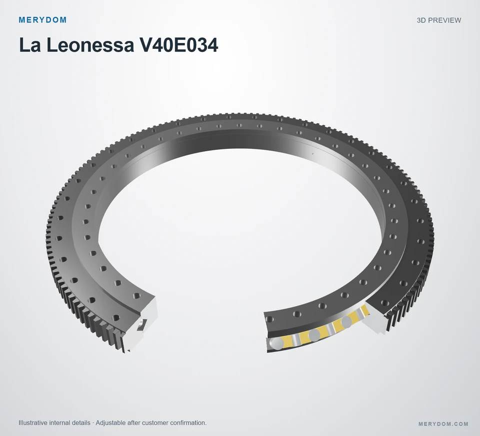 3D model preview of the MERYDOM replacement slewing bearing for La Leonessa V40E034.