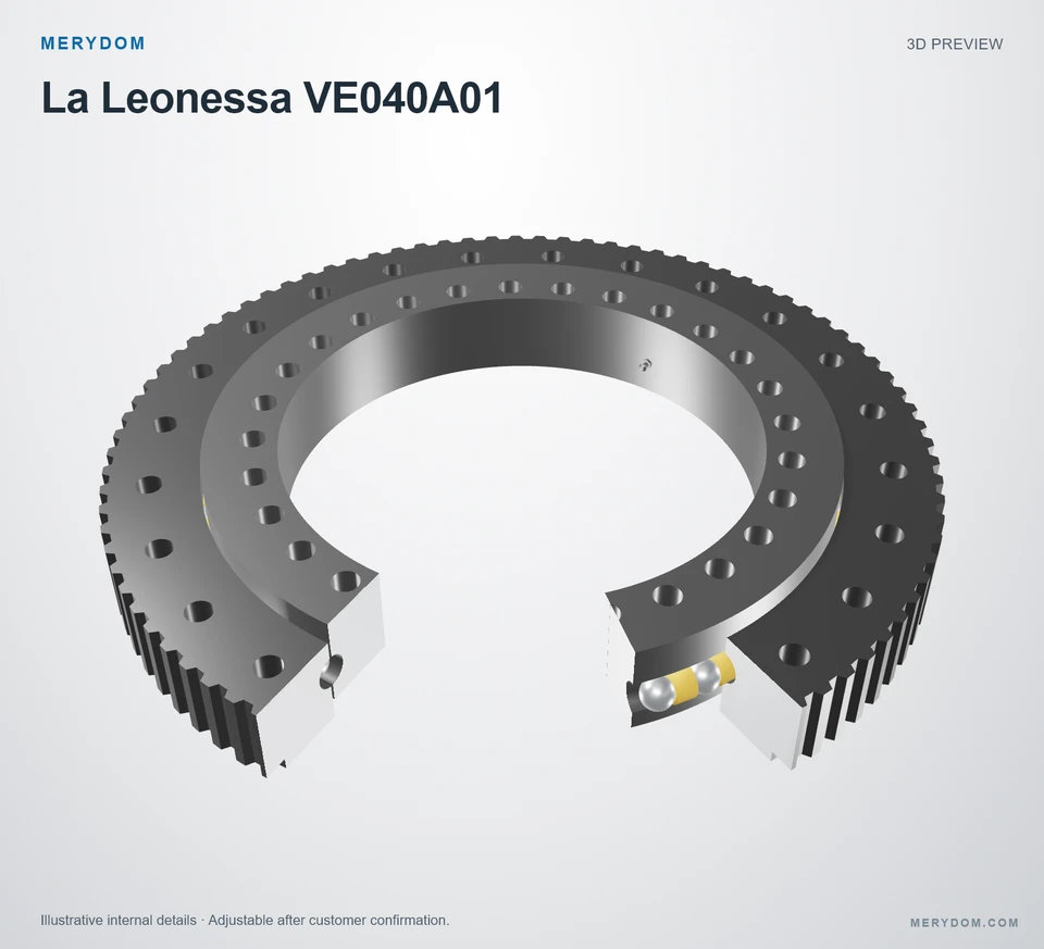 3D model preview of the MERYDOM replacement slewing bearing for La Leonessa VE040A01.