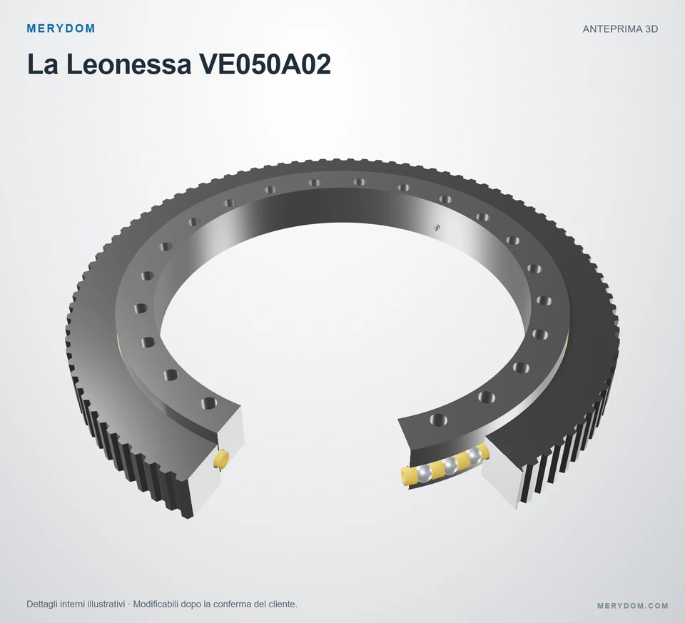 Anteprima del modello 3D del cuscinetto di rotazione sostitutivo MERYDOM per La Leonessa VE050A02.
