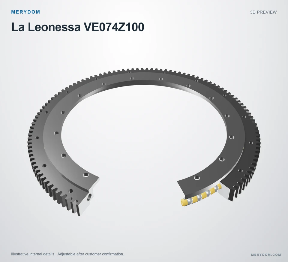 3D model preview of the MERYDOM replacement slewing bearing for La Leonessa VE074Z100.