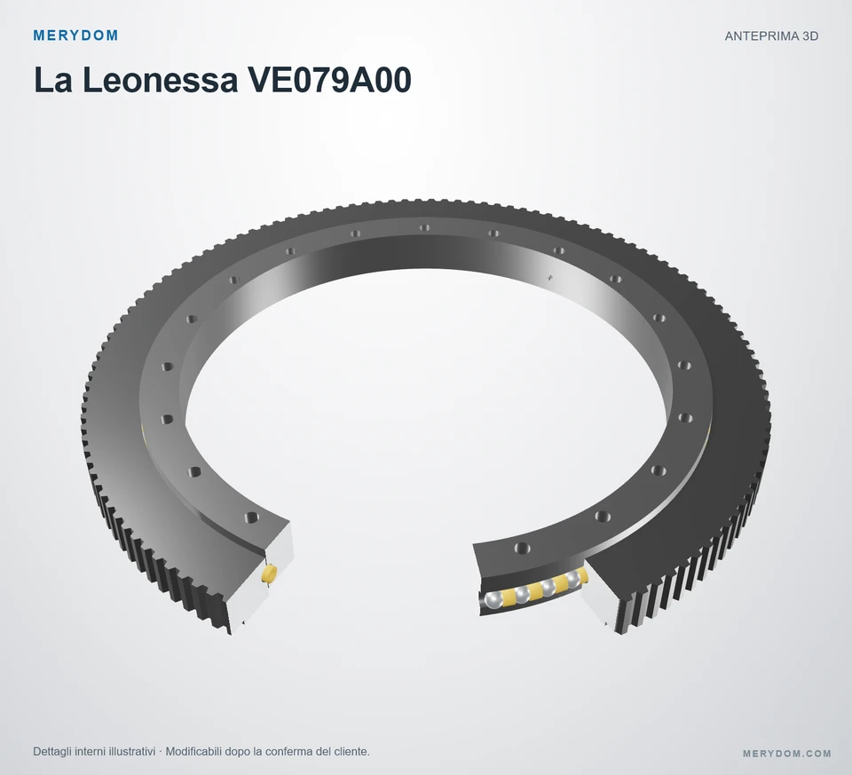 Anteprima del modello 3D del cuscinetto di rotazione sostitutivo MERYDOM per La Leonessa VE079A00.