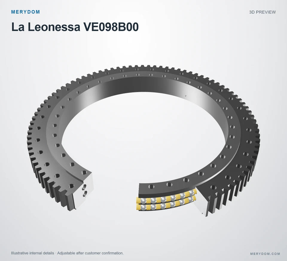 3D model preview of the MERYDOM replacement slewing bearing for La Leonessa VE098B00.