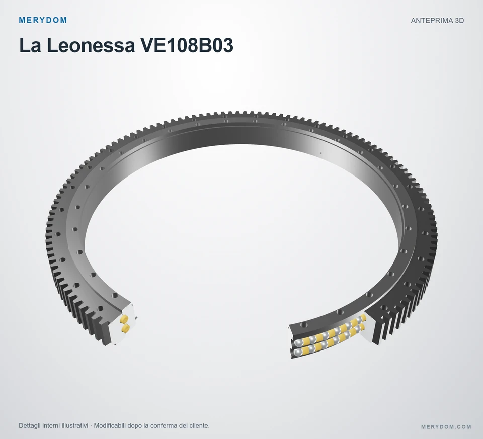 Anteprima del modello 3D del cuscinetto di rotazione sostitutivo MERYDOM per La Leonessa VE108B03.
