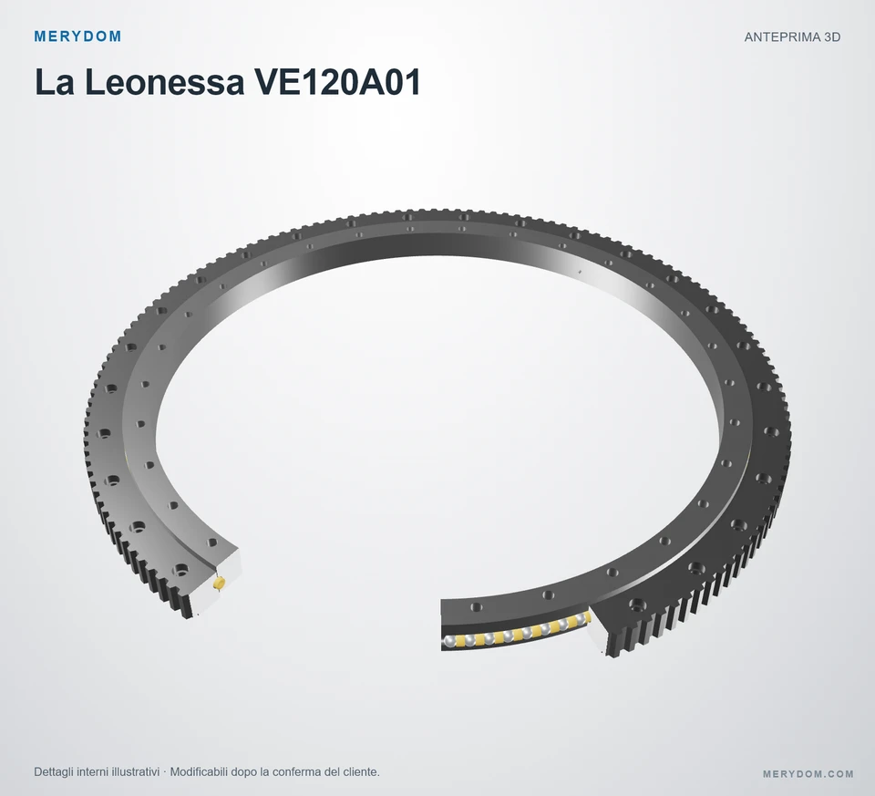 Anteprima del modello 3D del cuscinetto di rotazione sostitutivo MERYDOM per La Leonessa VE120A01.