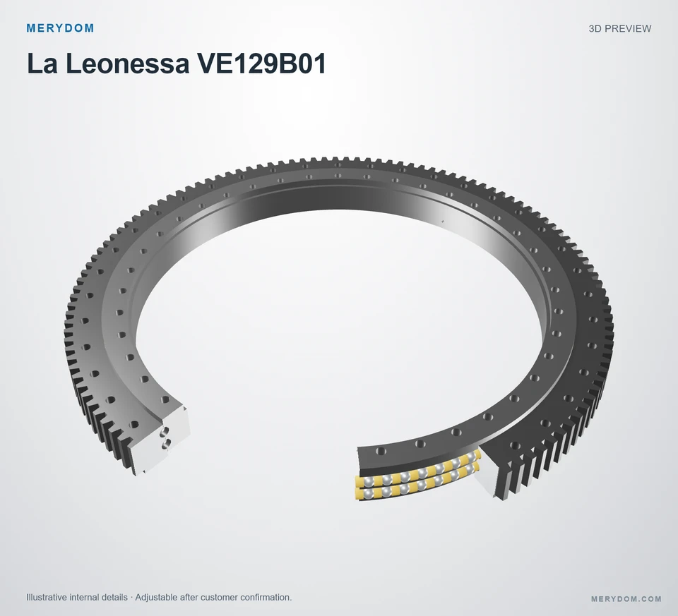 3D model preview of the MERYDOM replacement slewing bearing for La Leonessa VE129B01.