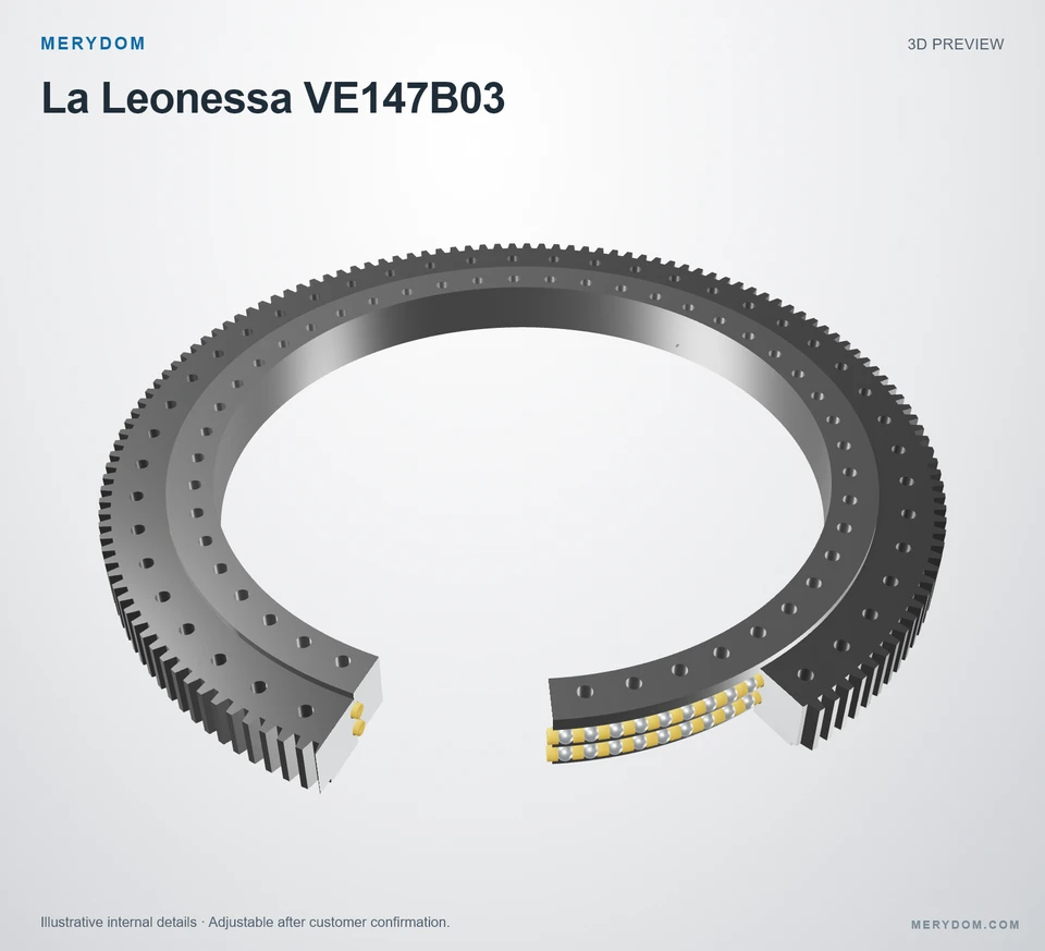 3D model preview of the MERYDOM replacement slewing bearing for La Leonessa VE147B03.
