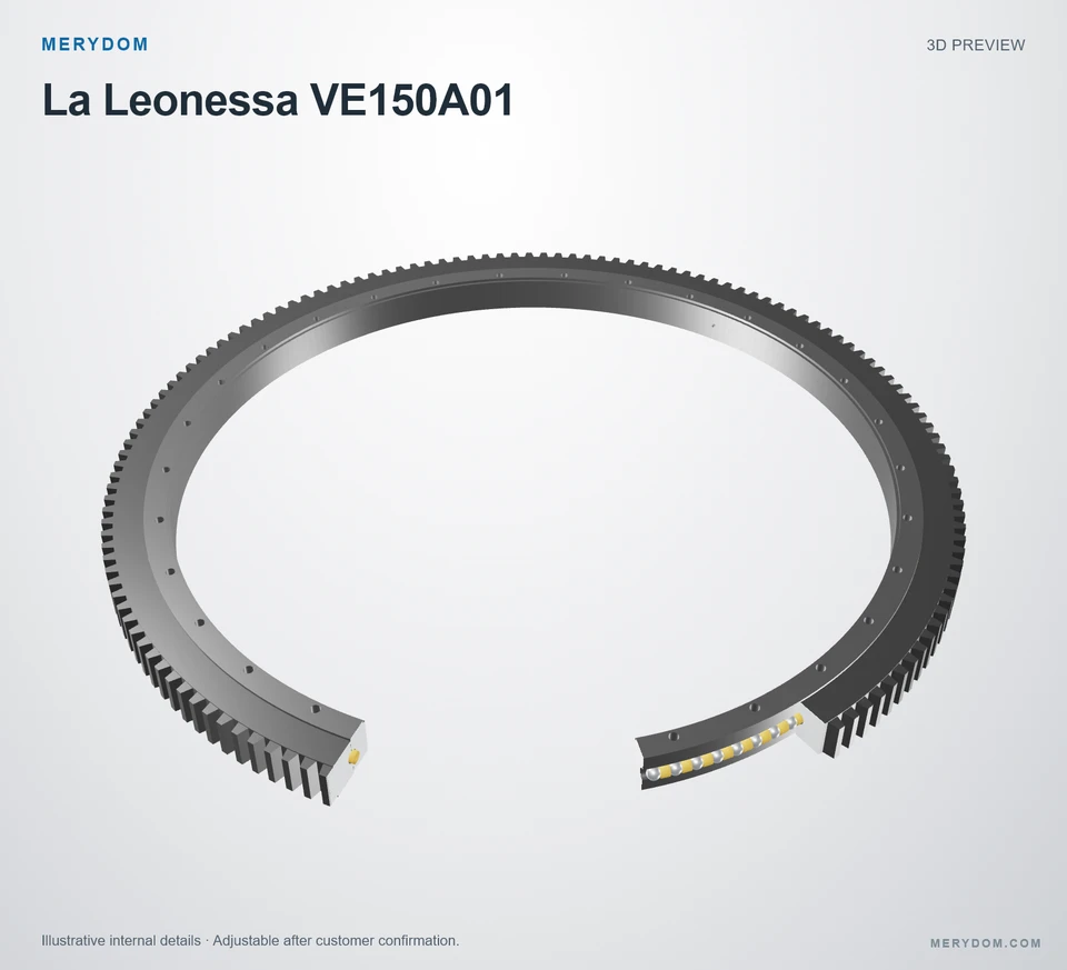 3D model preview of the MERYDOM replacement slewing bearing for La Leonessa VE150A01.