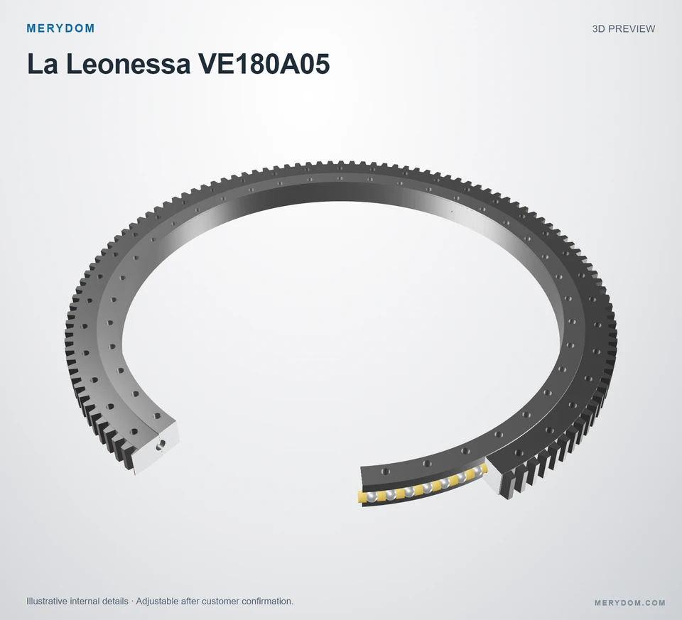 3D model preview of the MERYDOM replacement slewing bearing for La Leonessa VE180A05.