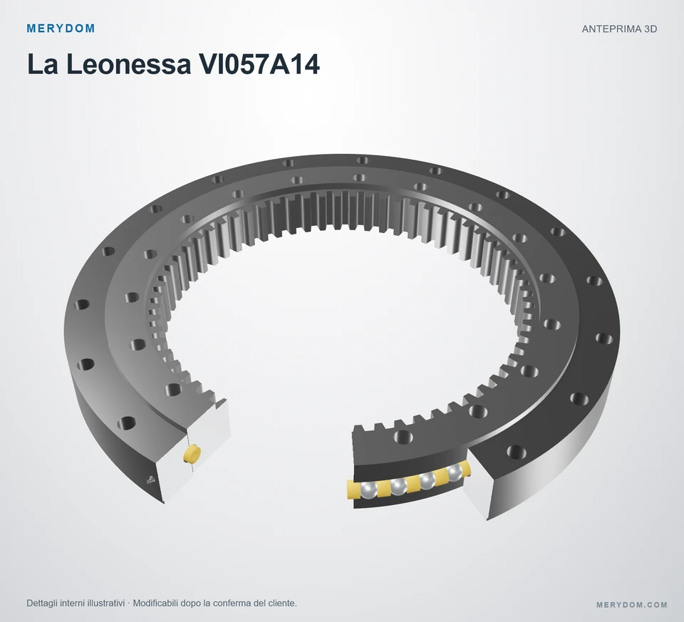 Anteprima del modello 3D del cuscinetto di rotazione sostitutivo MERYDOM per La Leonessa VI057A14.