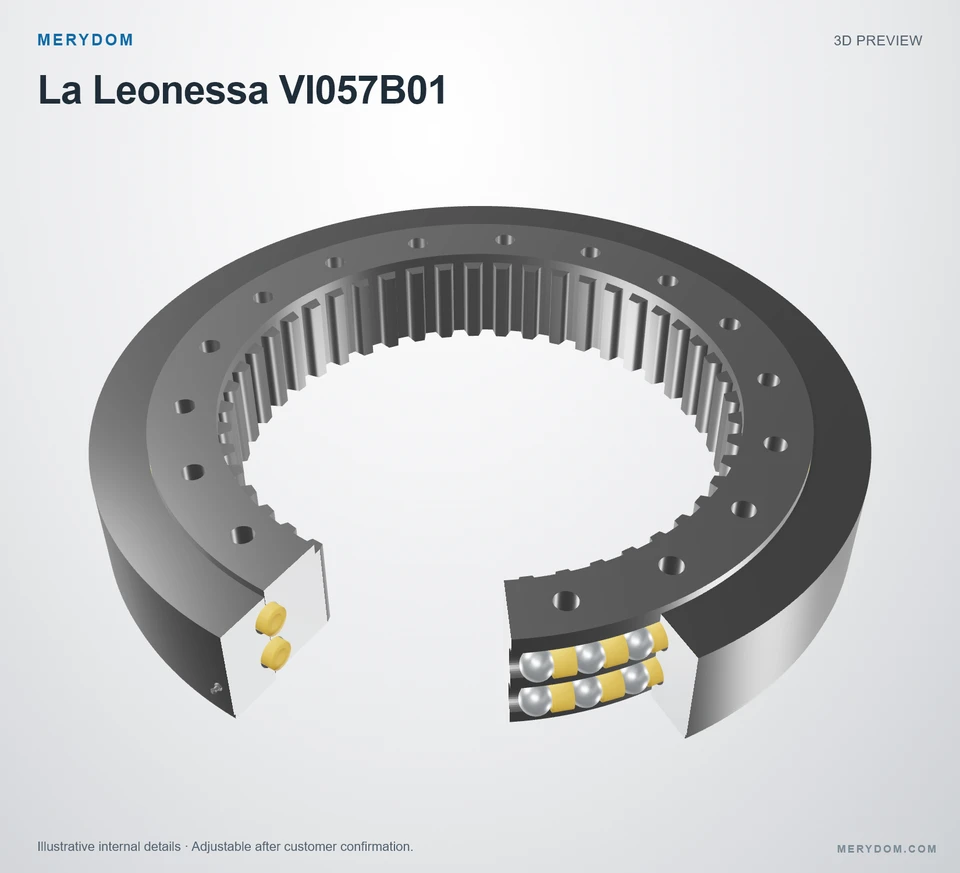 3D model preview of the MERYDOM replacement slewing bearing for La Leonessa VI057B01.