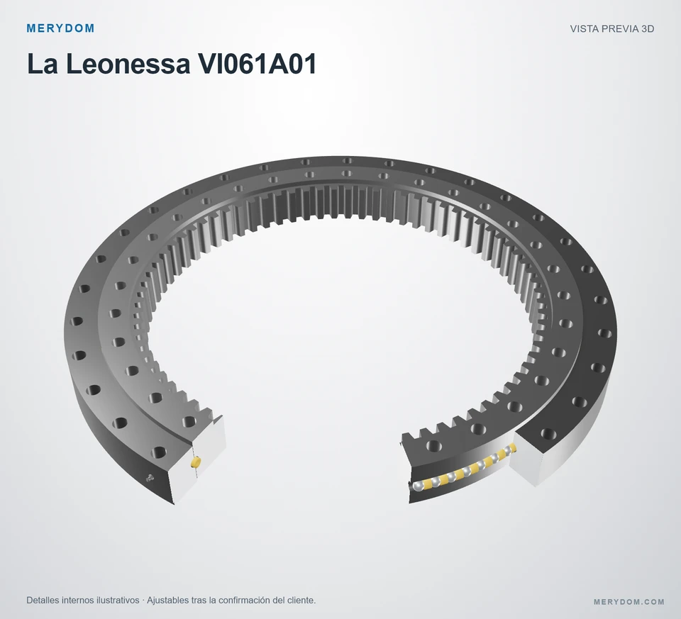 Vista previa del modelo 3D de la corona de giro de sustitución MERYDOM para La Leonessa VI061A01.