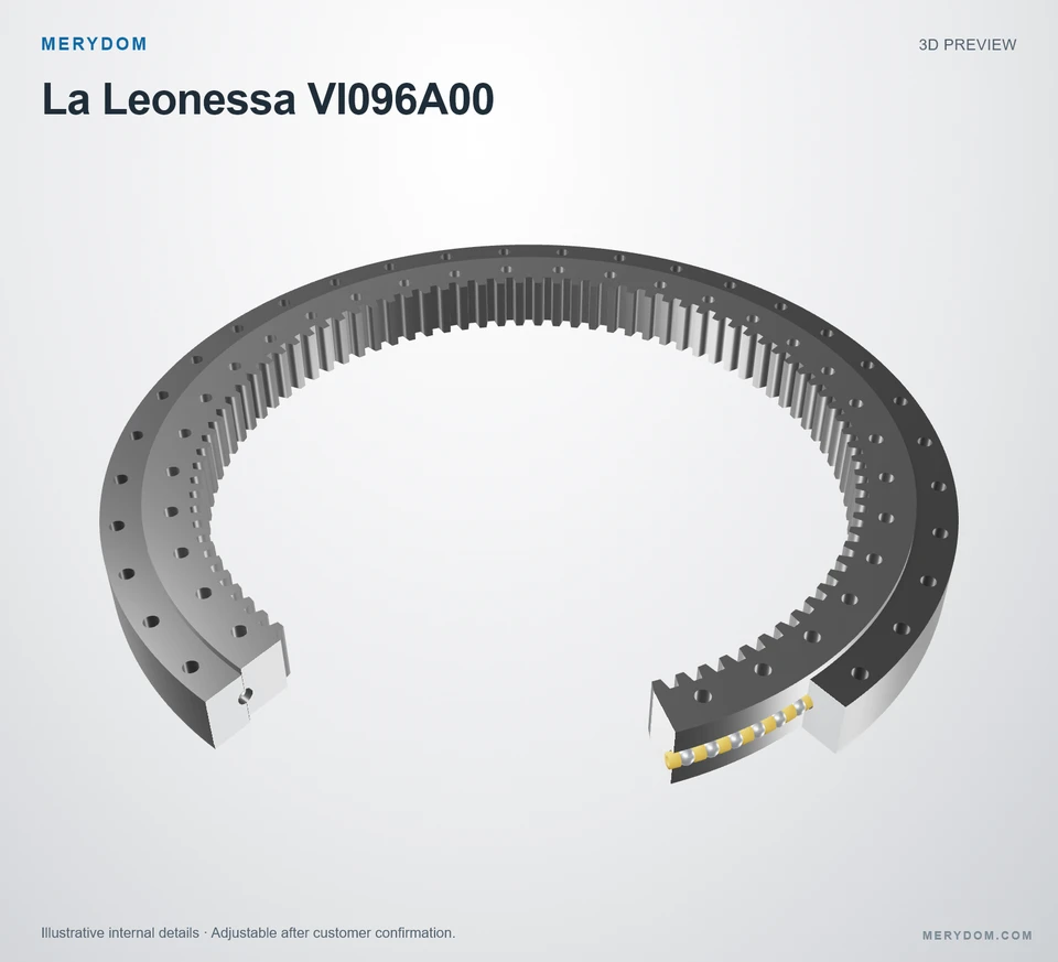 3D model preview of the MERYDOM replacement slewing bearing for La Leonessa VI096A00.