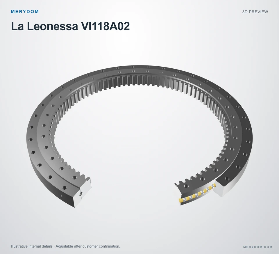 3D model preview of the MERYDOM replacement slewing bearing for La Leonessa VI118A02.