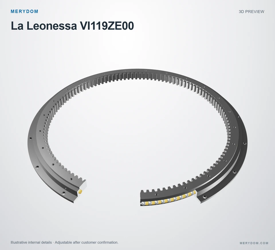 3D model preview of the MERYDOM replacement slewing bearing for La Leonessa VI119ZE00.
