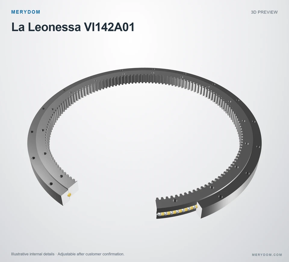 3D model preview of the MERYDOM replacement slewing bearing for La Leonessa VI142A01.