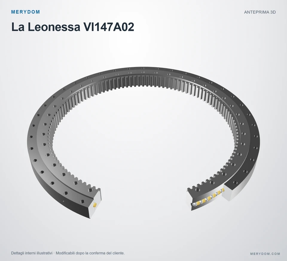 Anteprima del modello 3D del cuscinetto di rotazione sostitutivo MERYDOM per La Leonessa VI147A02.