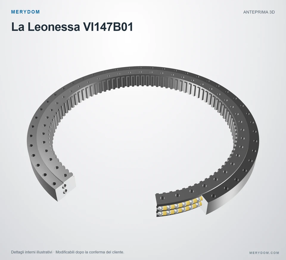Anteprima del modello 3D del cuscinetto di rotazione sostitutivo MERYDOM per La Leonessa VI147B01.