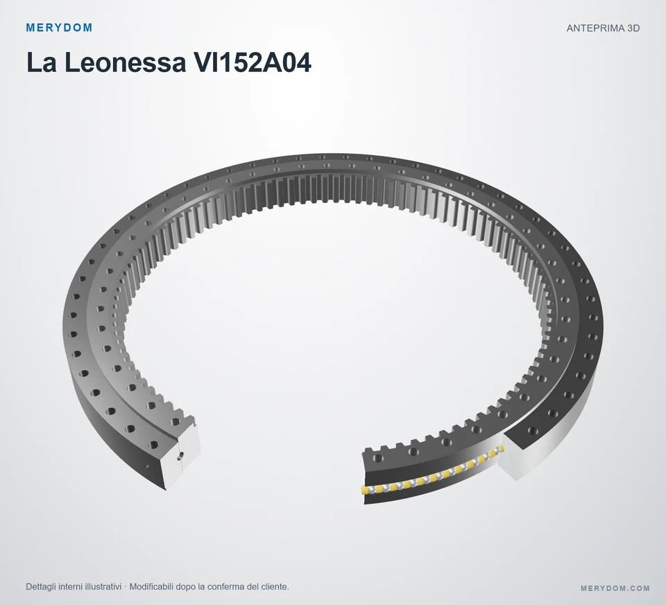 Anteprima del modello 3D del cuscinetto di rotazione sostitutivo MERYDOM per La Leonessa VI152A04.