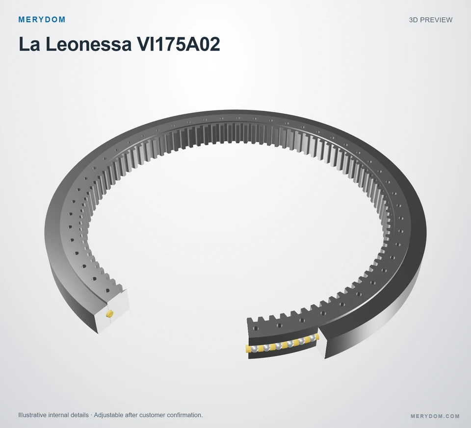 3D model preview of the MERYDOM replacement slewing bearing for La Leonessa VI175A02.