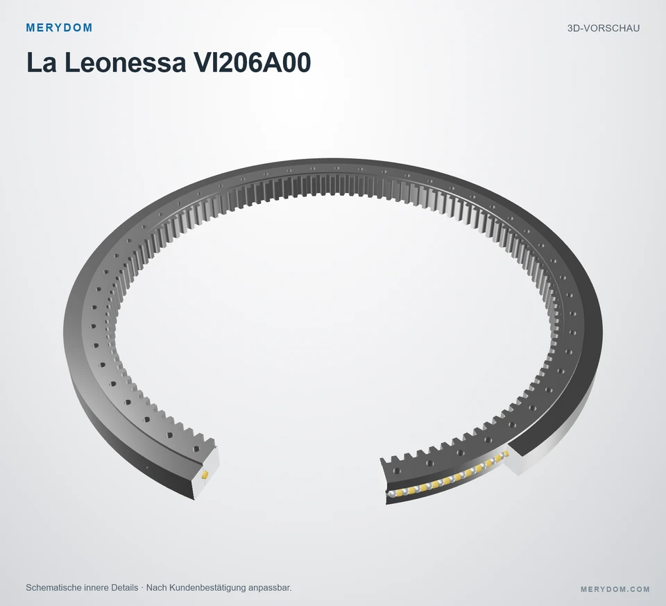 Vorschau des 3D-Modells des MERYDOM-Ersatzdrehkranzes für La Leonessa VI206A00.