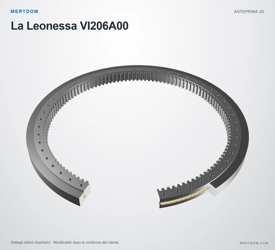 Anteprima del modello 3D del cuscinetto di rotazione sostitutivo MERYDOM per La Leonessa VI206A00.