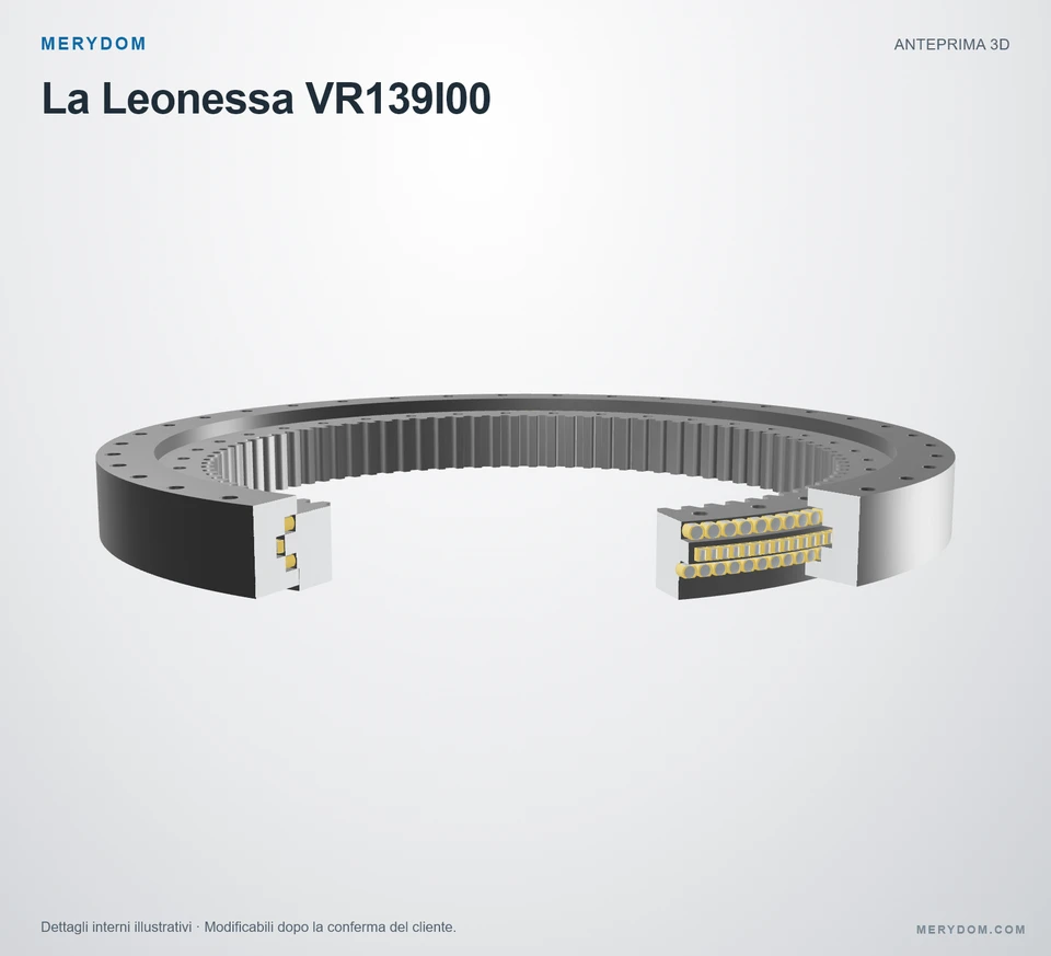 Anteprima del modello 3D del cuscinetto di rotazione sostitutivo MERYDOM per La Leonessa VR139I00.