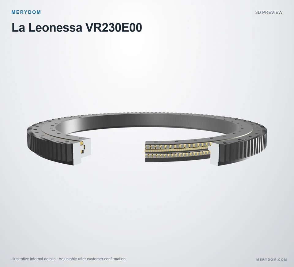 3D model preview of the MERYDOM replacement slewing bearing for La Leonessa VR230E00.