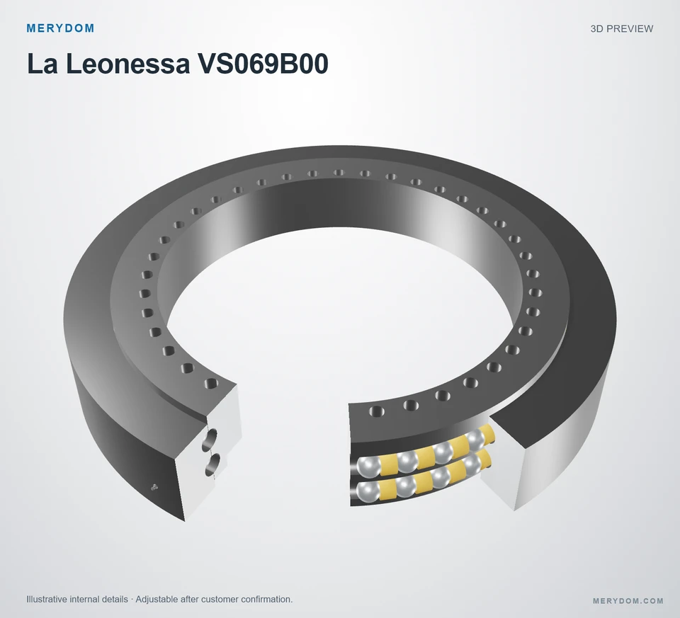 3D model preview of the MERYDOM replacement slewing bearing for La Leonessa VS069B00.