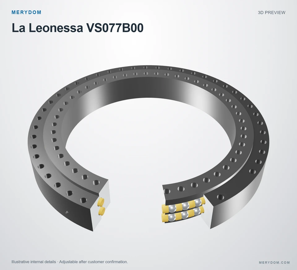 3D model preview of the MERYDOM replacement slewing bearing for La Leonessa VS077B00.