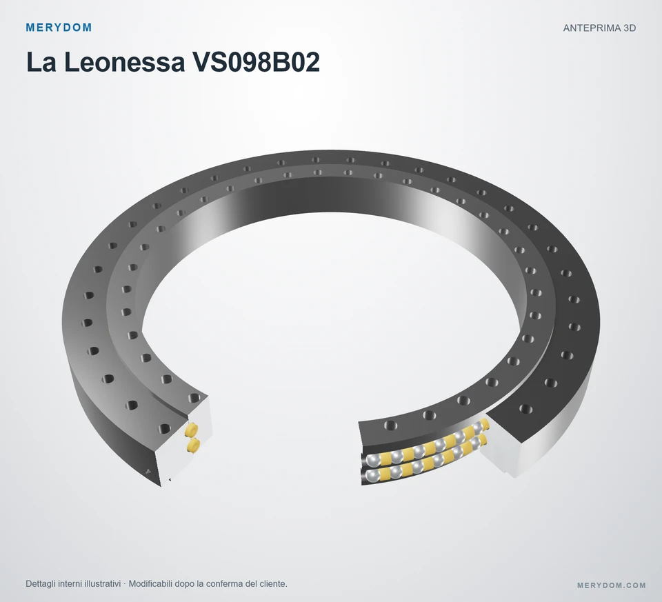 Anteprima del modello 3D del cuscinetto di rotazione sostitutivo MERYDOM per La Leonessa VS098B02.