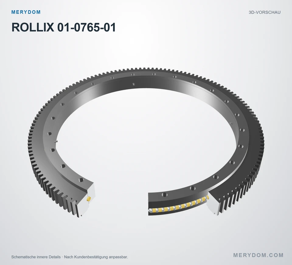 Vorschau des 3D-Modells des MERYDOM-Ersatzdrehkranzes für ROLLIX 01-0765-01.