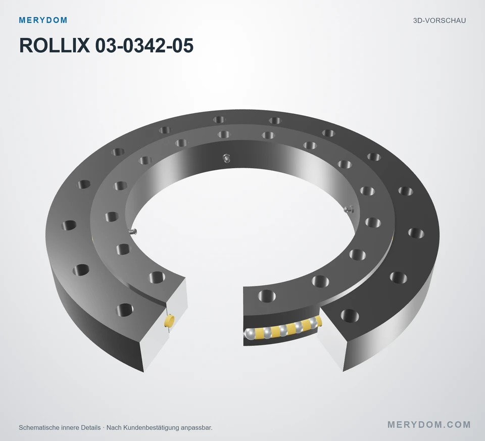 Vorschau des 3D-Modells des MERYDOM-Ersatzdrehkranzes für ROLLIX 03-0342-05.