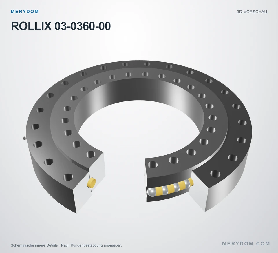 Vorschau des 3D-Modells des MERYDOM-Ersatzdrehkranzes für ROLLIX 03-0360-00.