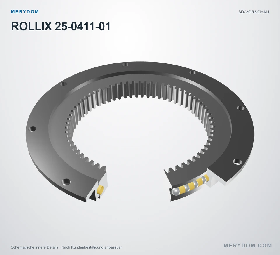 Vorschau des 3D-Modells des MERYDOM-Ersatzdrehkranzes für ROLLIX 25-0411-01.