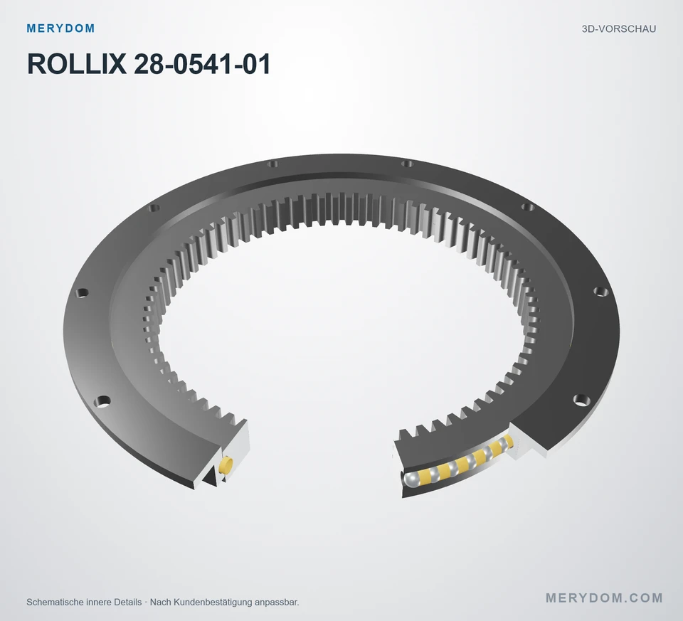 Vorschau des 3D-Modells des MERYDOM-Ersatzdrehkranzes für ROLLIX 28-0541-01.