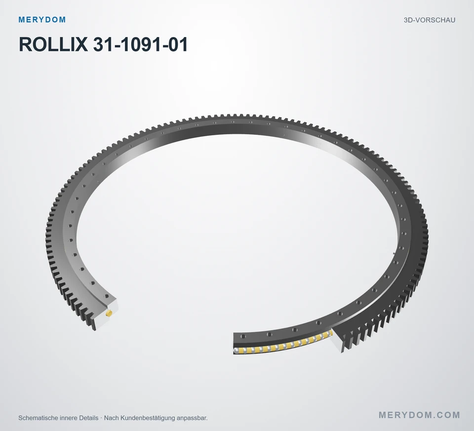 Vorschau des 3D-Modells des MERYDOM-Ersatzdrehkranzes für ROLLIX 31-1091-01.
