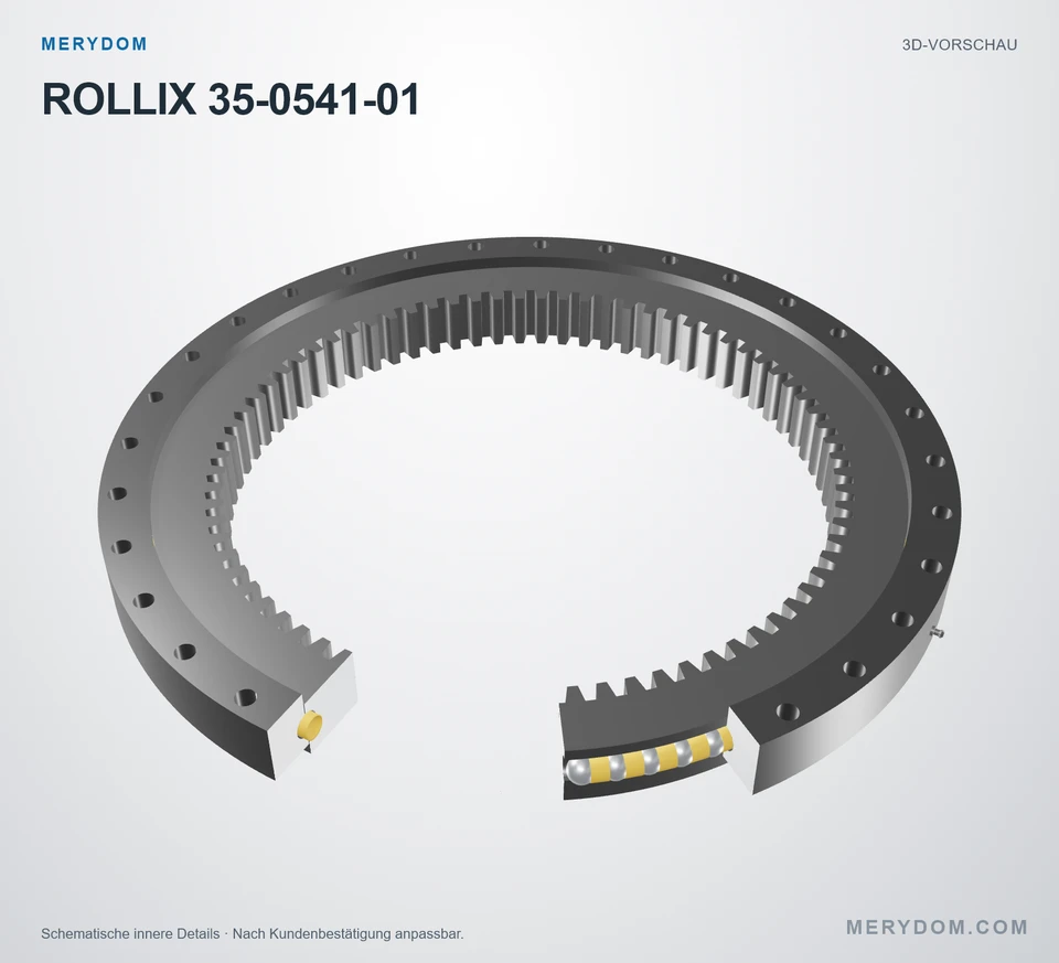 Vorschau des 3D-Modells des MERYDOM-Ersatzdrehkranzes für ROLLIX 35-0541-01.