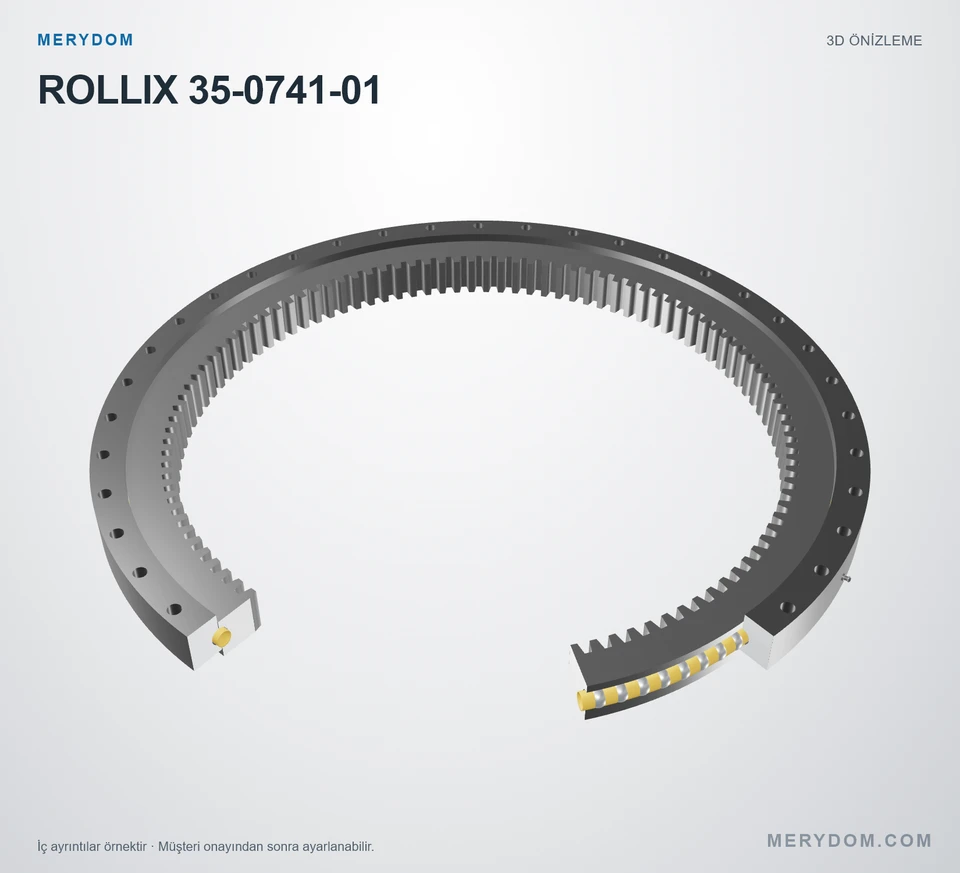 ROLLIX 35-0741-01 için MERYDOM muadil döner tabla rulmanının 3D model önizlemesi.