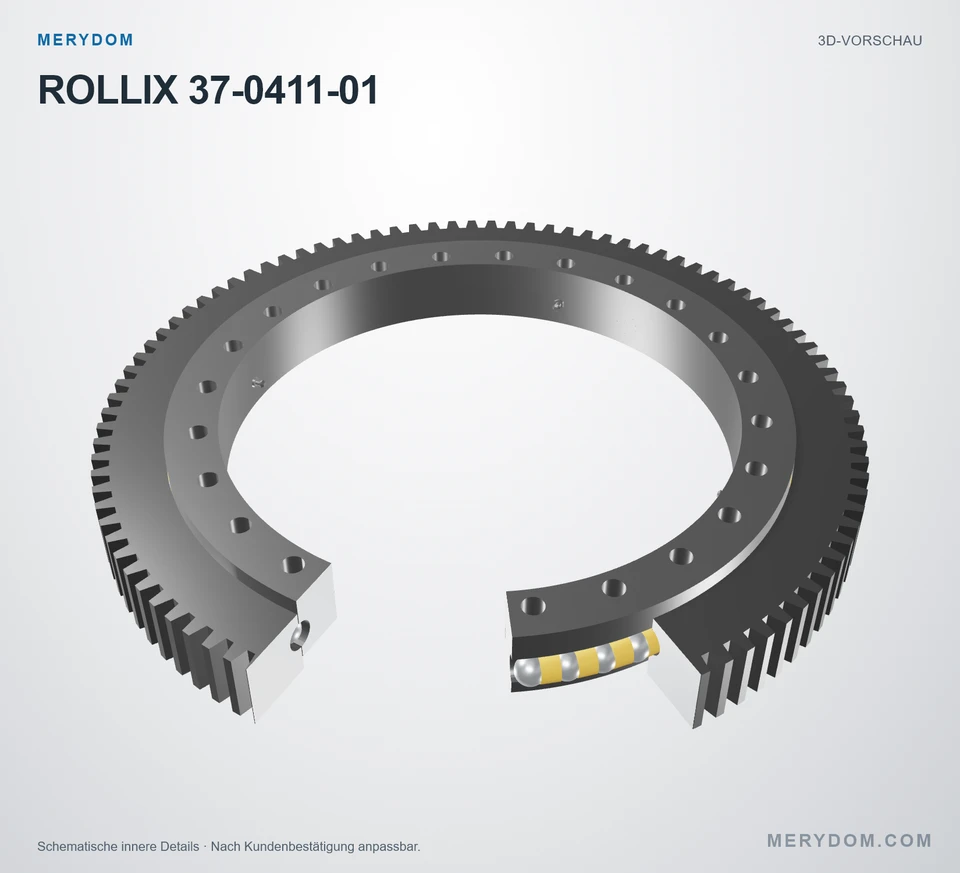 Vorschau des 3D-Modells des MERYDOM-Ersatzdrehkranzes für ROLLIX 37-0411-01.