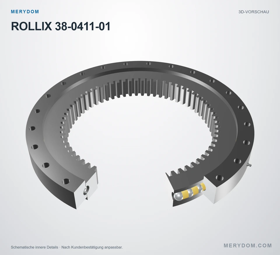 Vorschau des 3D-Modells des MERYDOM-Ersatzdrehkranzes für ROLLIX 38-0411-01.