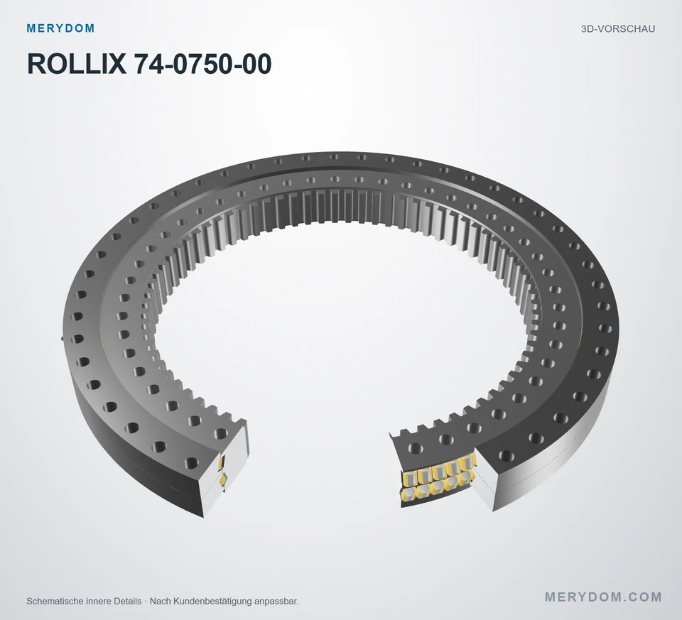 Vorschau des 3D-Modells des MERYDOM-Ersatzdrehkranzes für ROLLIX 74-0750-00.