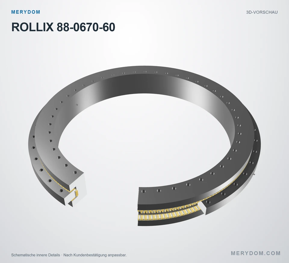 Vorschau des 3D-Modells des MERYDOM-Ersatzdrehkranzes für ROLLIX 88-0670-60.