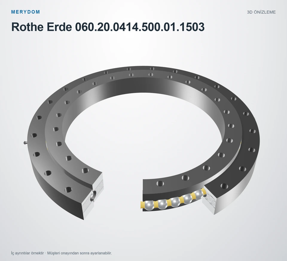 Rothe Erde 060.20.0414.500.01.1503 için MERYDOM muadil döner tabla rulmanının 3D model önizlemesi.