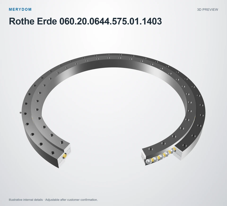 3D model preview of the MERYDOM replacement slewing bearing for Rothe Erde 060.20.0644.575.01.1403.