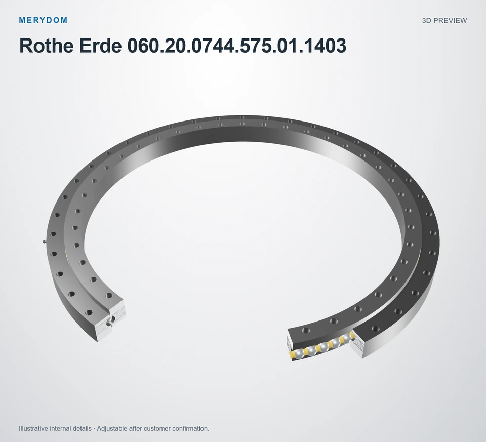 3D model preview of the MERYDOM replacement slewing bearing for Rothe Erde 060.20.0744.575.01.1403.